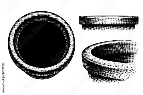 Plant pot rim detail A realistic plant pot emphasizing rim construction shown in three views: top-down rim view, side thickness view, and angled