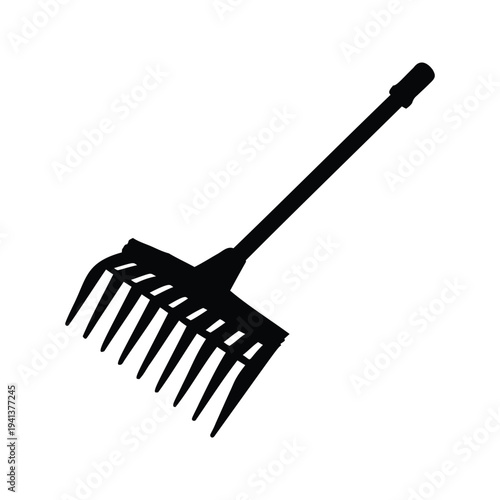 Garden tool tines silhouette vector illustration for landscaping and gardening, garden rake silhouette vector illustration