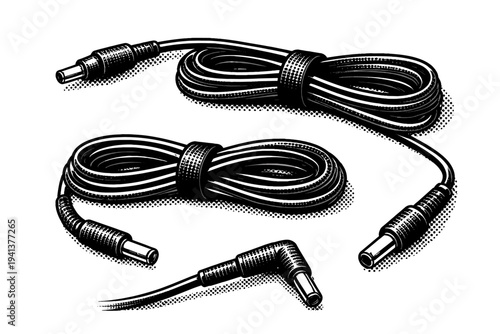 Laptop charging cable A durable laptop charging cable with cylindrical insulation, subtle curvature, and connector ends shown straight, coiled, and angled