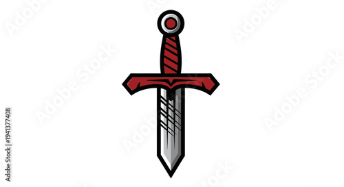 Medieval Dagger Illustration - Sharp Steel Blade with Red Hilt