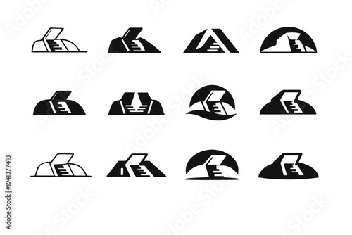 storm shelters. Icon set. Set Logo of storm shelters: underground bunker. harmonious logo variations of the same emblematic concept, each with different