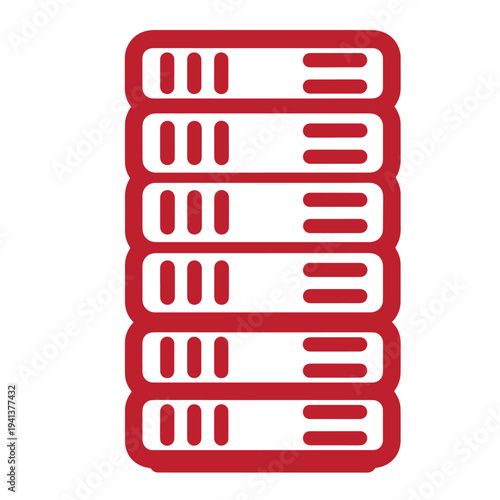 Red server stack icon for data storage and hosting services online
