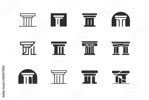 architectural lines. Icon set. Set Logo of architectural lines: column and beam structure. harmonious logo variations of the same emblematic concept, each with