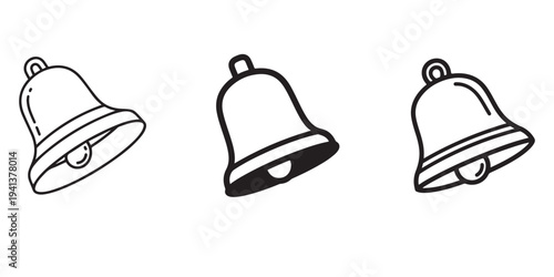 Bell Icons Set Outline and Doodle Style. Notification and Alarm Symbol Collection