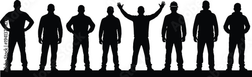 Construction workers silhouette collection with engineer builder and labor team standing isolated vector illustration set