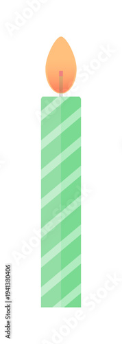 火が付いた1本の緑色のろうそくのイラスト素材 - 誕生日やクリスマス･ホリデーのかわいいキャンドル