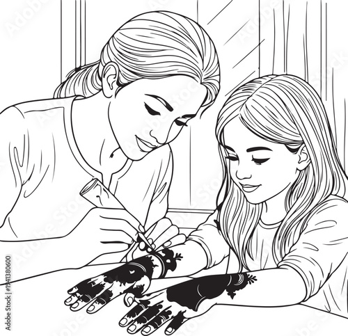 A fashion illustration sketch of a beautiful girl and boy in a comic art style playing guitar together while wearing stylish dresses