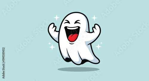 Cute Happy Ghost Character Illustration.