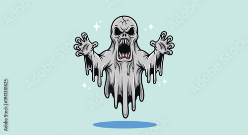 Scary Ghost Character Illustration with Open Mouth and Spooky Eyes.