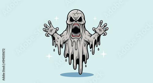 Scary Ghost Illustration with Dripping Effect.