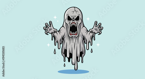 Scary Ghost Character with Open Mouth and Spooky Eyes.