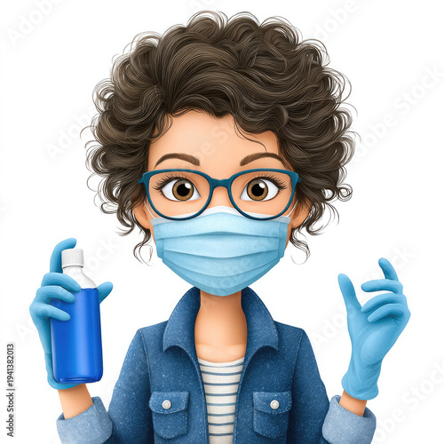 Watercolor cartoon clipart of art conservator wearing mask for art restoration and conservation projects on white background