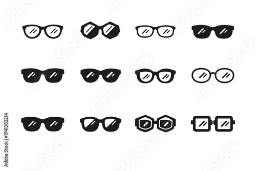 reading glasses. Icon set. Set Logo of reading glasses: glasses and light reflection. harmonious logo variations of the same emblematic concept, each with