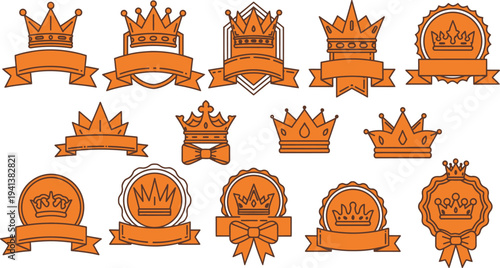 Royal Crowns and Medallions Set for Design and Branding Use Vector Illustration