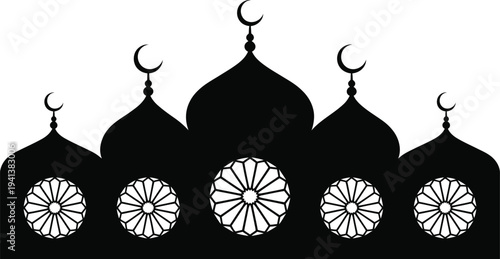 Black Silhouette of Islamic Mosque with Geometric Windows