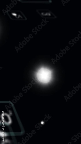 Vertical video: Seed spark appearing, dots pulsing drifting and blooming, washing UI tiles for tech