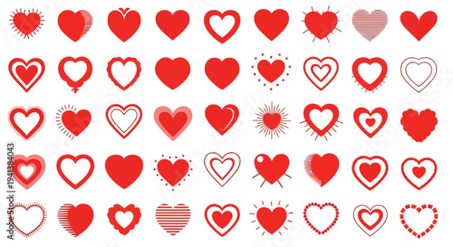 Colorful assortment of heart shapes with various patterns and designs
