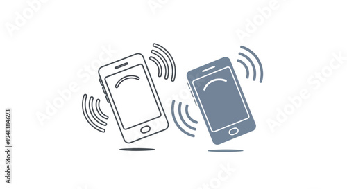 Two smartphones connected and exchanging data wirelessly through signal waves