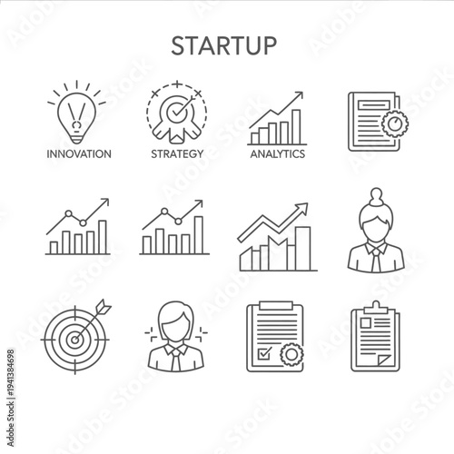 Startup business thin line icon, new venture and entrepreneurship concept for web and apps