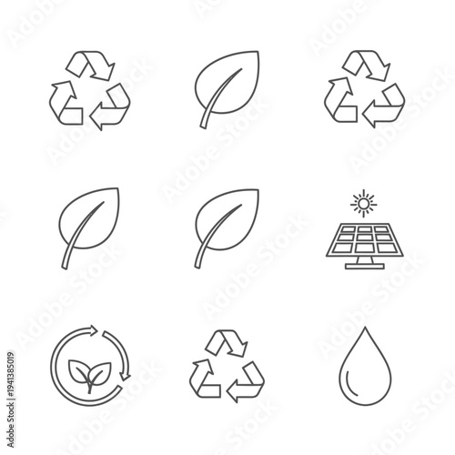 Environment and ecology thin line icons set. nature, sustainability, green energy vector graphics