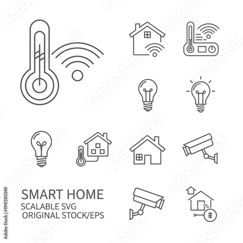 Smart home thin line icons pack. home automation, iot devices, connected living vector graphics
