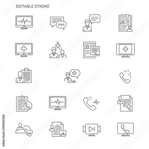 Telehealth thin line icons - remote healthcare and medicine concept
