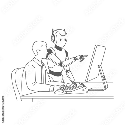 Human and robot collaboration illustration showing teamwork and integrated technology