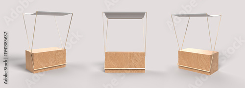 Set of promo booth templates isolated on white background., 3d exhibition booh mockup set isolate.
