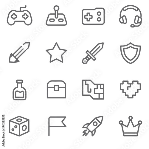 Video Gaming Controller and Fun Entertainment Media Icon Set