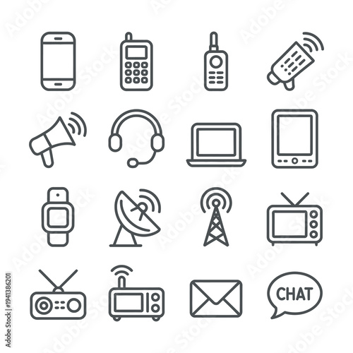 Consumer Electronics Mobile Technology and Digital Gadgets Icon Set