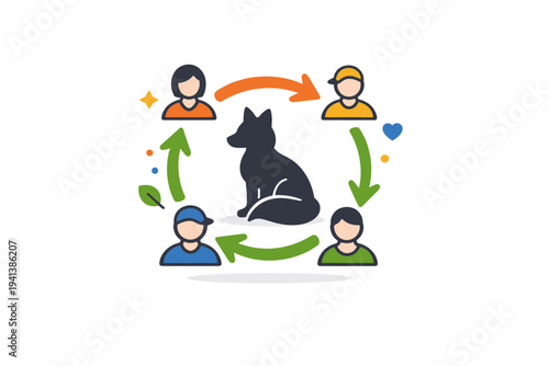 Community based conservation breeding a small group icon surrounding an animal silhouette and circular arrows, illustrating collaborative stewardship of local