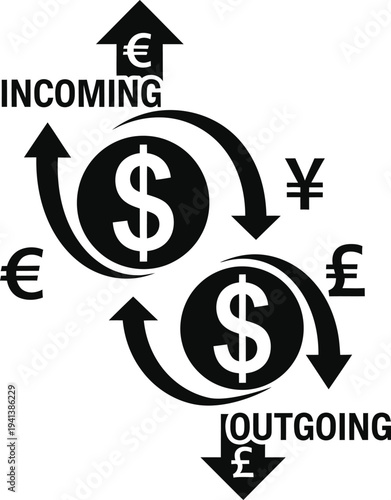 International currency exchange and money transfer diagram