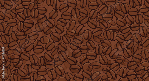 Rich seamless background pattern filled with roasted dark brown coffee beans for cafe and restaurant branding design.