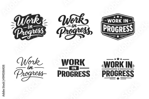 Work In Progress. Set lettering. harmonious lettering variations of the same emblematic concept, each with different artistic interpretation (Chalkboard