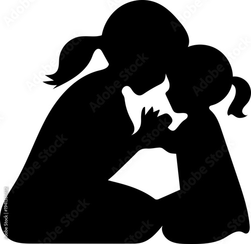 Mother kissing child silhouette, unconditional love and care