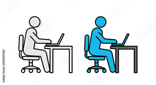 Two individuals working on laptops at separate desks in an office setting