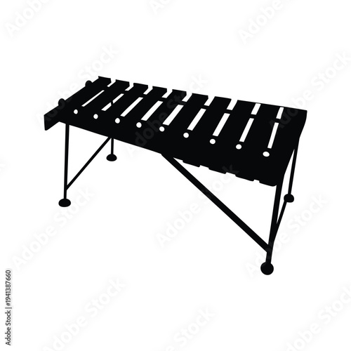 Silhouette of a musical instrument with bars and frame, vector illustration, xylophone silhouette vector illustration
