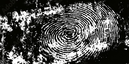 Grunge fingerprint texture abstract black and white thumbprint pattern. vintage distressed ink mark forensic identification retro grungy background design.