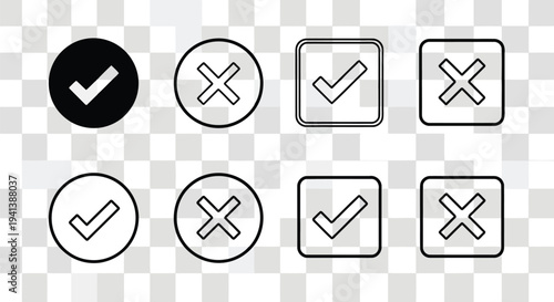 Set of checkmark and cross icons arranged in a grid of two rows and four columns