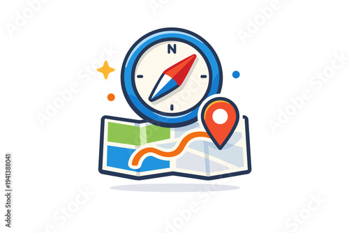 Digital map navigation represented by a compass icon integrated with a map grid and route marker, symbolizing orientation, confidence, and smart technology