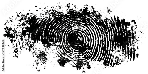 Grunge fingerprint texture abstract black and white thumbprint pattern. vintage distressed ink mark forensic identification retro grungy background design.