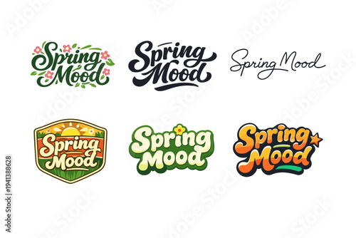 Spring Mood. Set lettering. harmonious lettering variations of the same emblematic concept, each with different artistic interpretation (Decorative floral or
