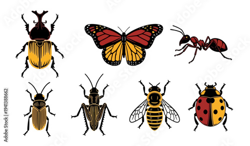 Collection of Colorful Insect Illustrations on White Background
