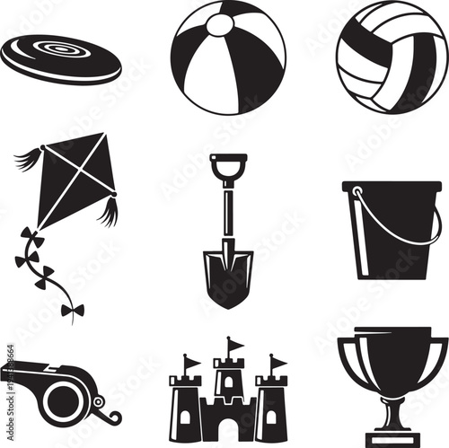 Minimalist Black and White Sports Equipment Vector Icon Set