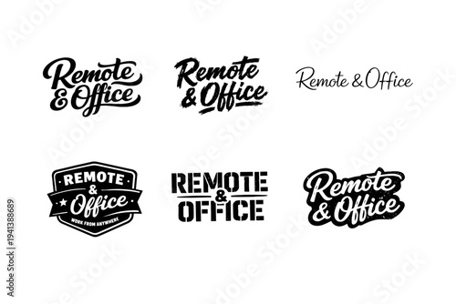 Remote & Office. Set lettering. harmonious lettering variations of the same emblematic concept, each with different artistic interpretation (Bold