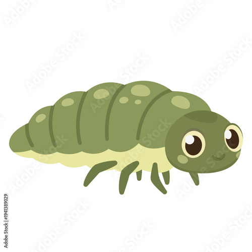 Cute water larva. Flat vector brook insect for kids nursery decor