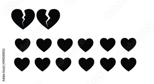 A broken heart surrounded by a collection of whole hearts symbolizing love and healing