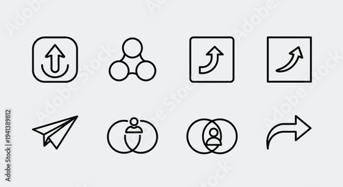 Collection of minimalistic icons representing various actions and concepts