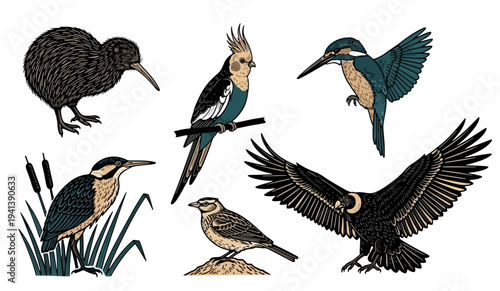 Collection of Detailed Bird Illustrations in Vintage Style