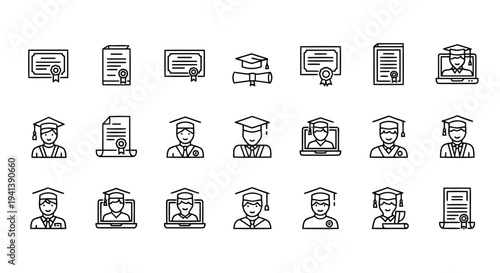 Illustrations depicting various academic and professional roles with icons